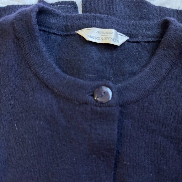 St Michael by Marks & Spencer Merino Wool Cardigan Made in England Dark Navy 14 - Picture 2 of 12